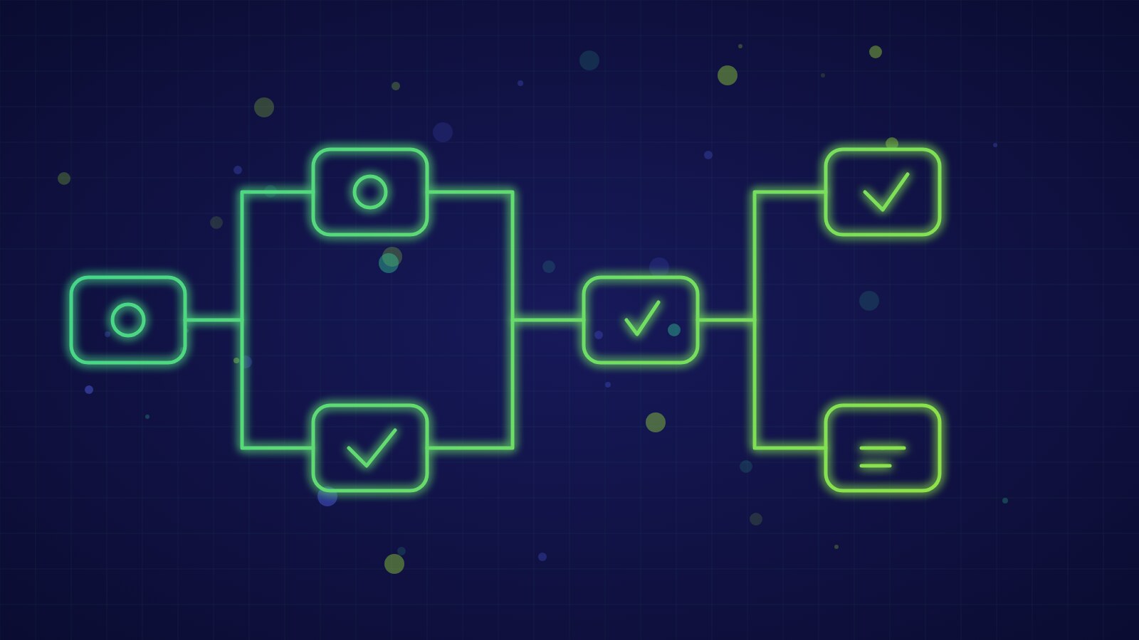 Abstract illustration of an automation flow linking contract, CRM, shared folders and project tasks