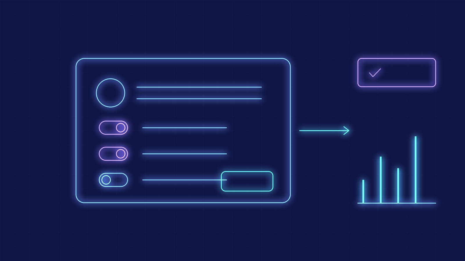 Abstract illustration of a cookie consent banner with toggles and a data flow towards analytics